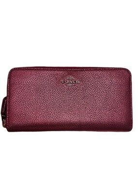 RARE COLOR! COACH Pink Metallic Pebble Leather Accordion Zip Wallet